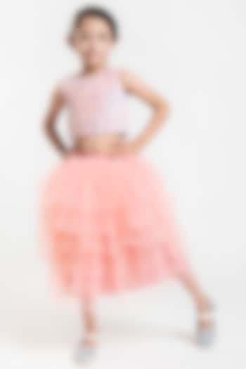 Blush Pink Tulle Layered Skirt Set For Girls by BYB PREMIUM