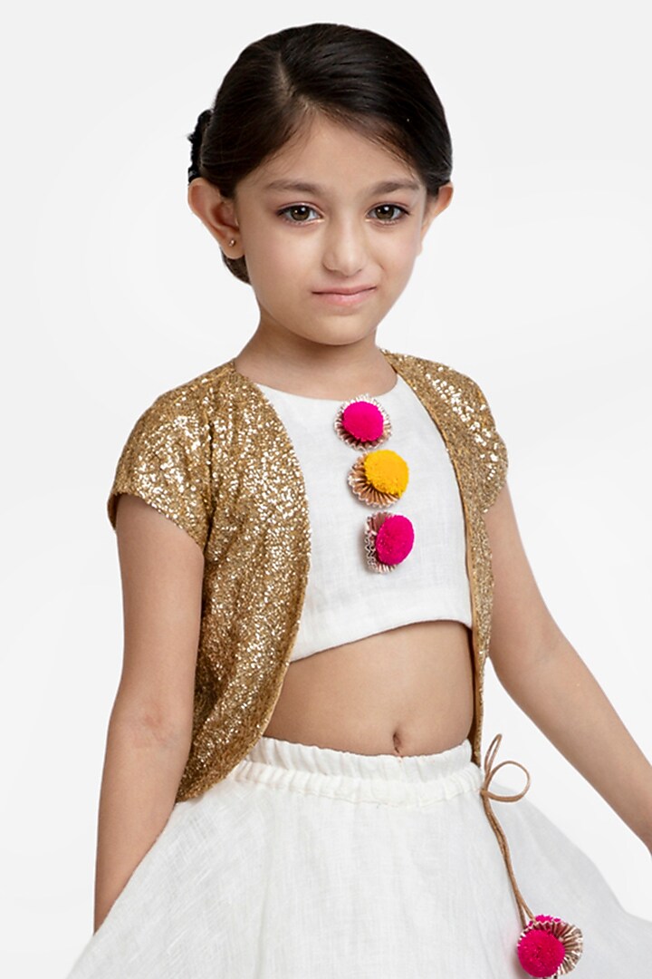Ivory Embellished Skirt Set For Girls by BYB PREMIUM at Pernia's Pop Up Shop