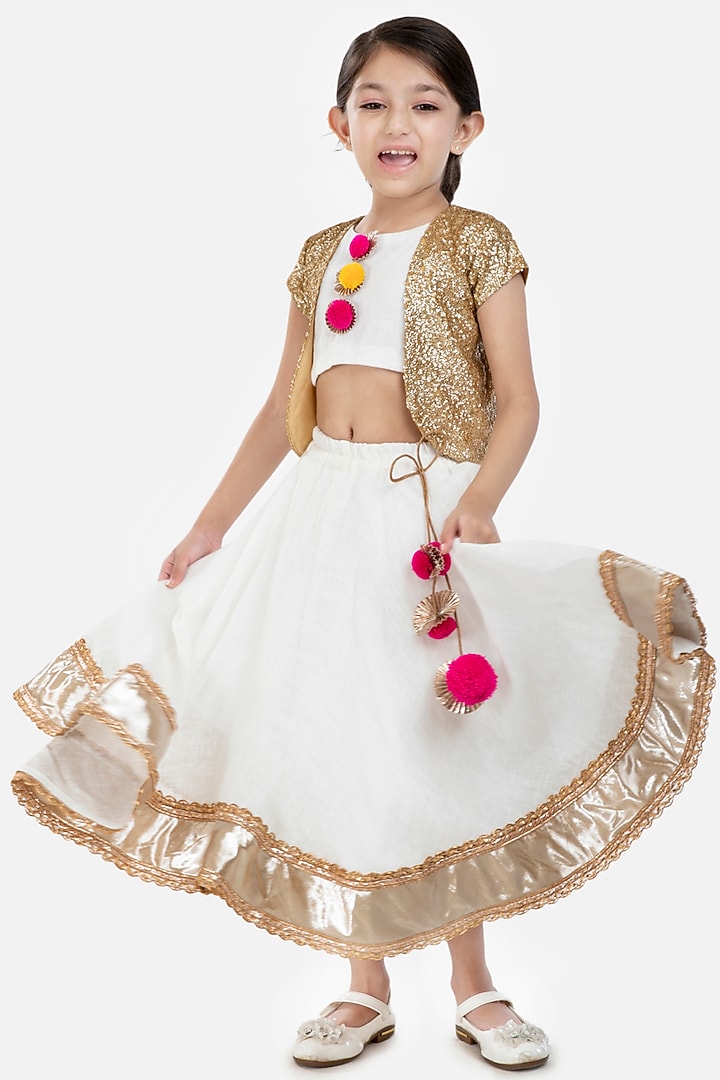 Ivory Embellished Skirt Set For Girls by BYB PREMIUM at Pernia's Pop Up Shop