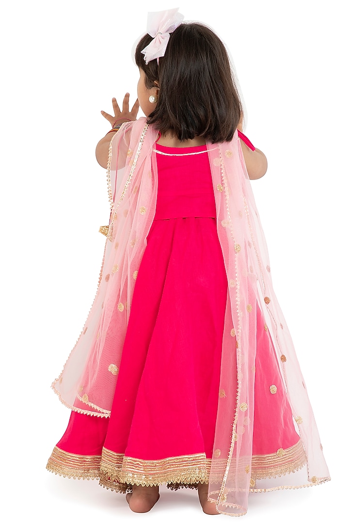 Fuschia Linen Lehenga Set For Girls by BYB PREMIUM at Pernia's Pop Up Shop