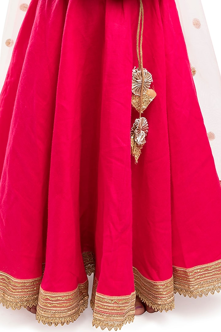 Fuschia Linen Lehenga Set For Girls by BYB PREMIUM at Pernia's Pop Up Shop