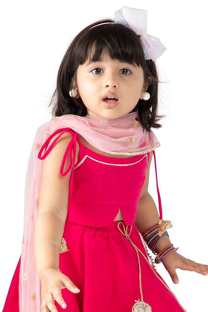 Fuschia Linen Lehenga Set For Girls by BYB PREMIUM at Pernia's Pop Up Shop