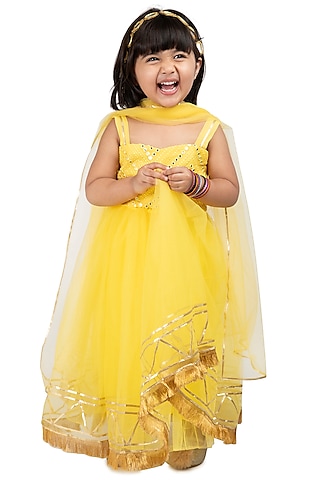 Yellow Embroidered Lehenga Set For Girls by BYB PREMIUM