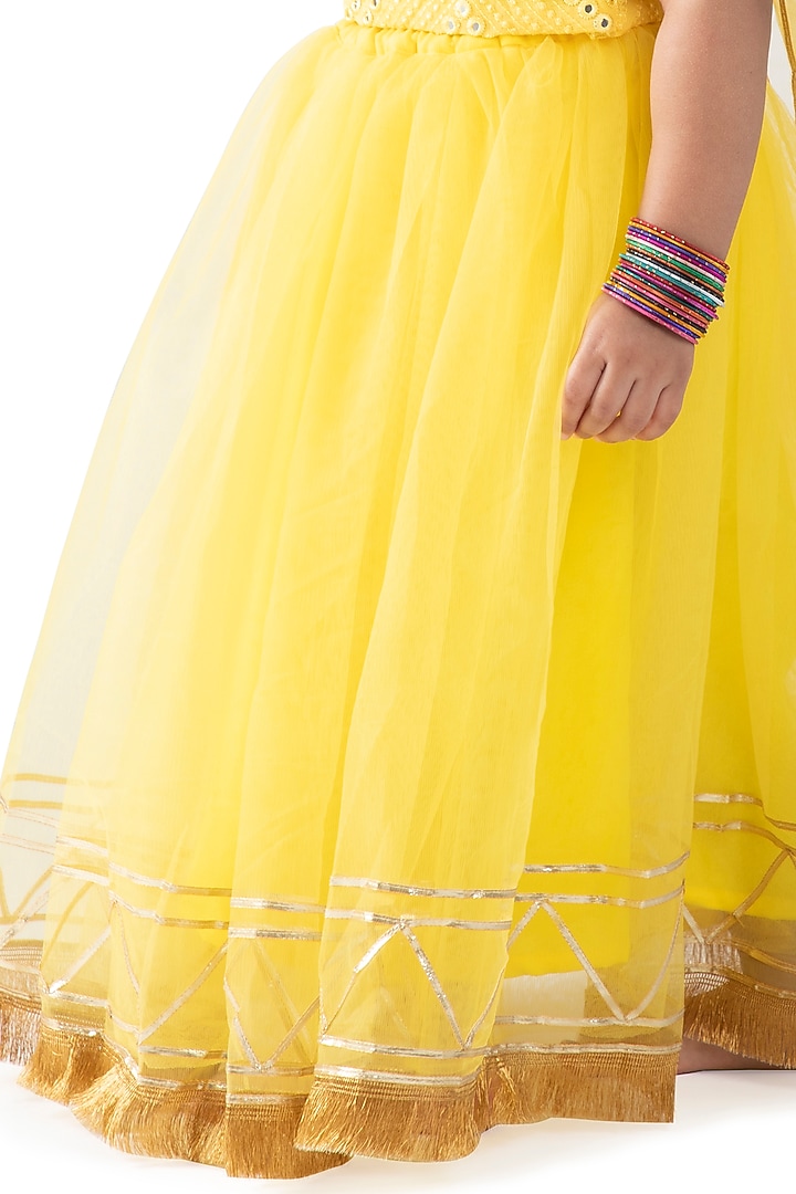 Yellow Embroidered Lehenga Set For Girls by BYB PREMIUM at Pernia's Pop Up Shop