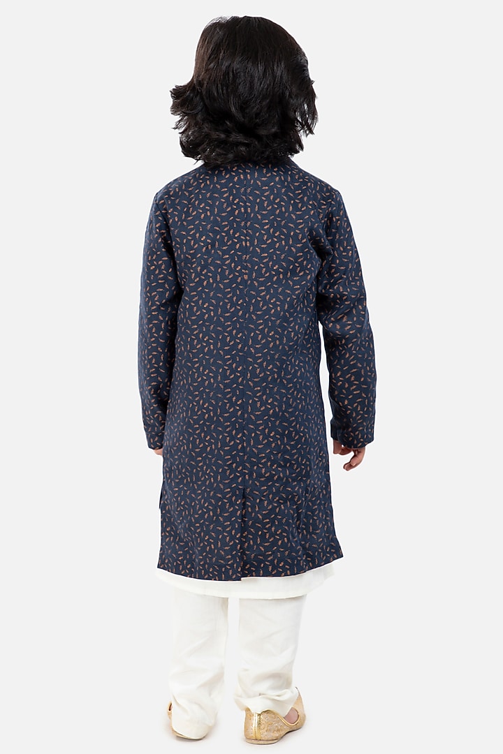 Blue Cotton Linen Sherwani Set For Boys by BYB PREMIUM at Pernia's Pop Up Shop
