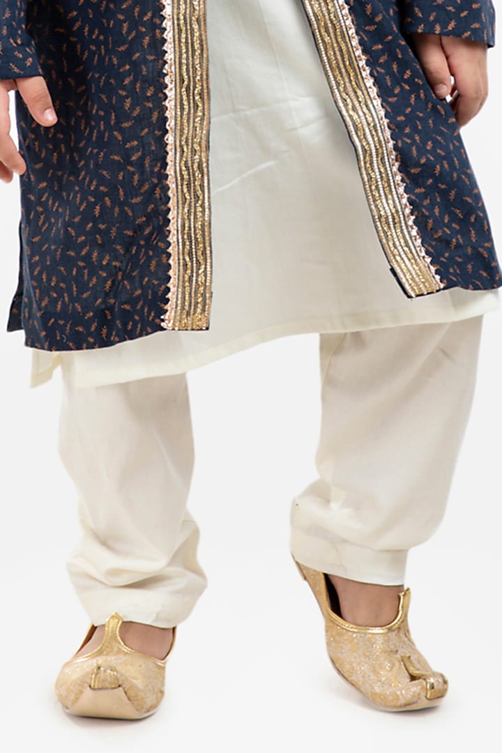 Blue Cotton Linen Sherwani Set For Boys by BYB PREMIUM at Pernia's Pop Up Shop