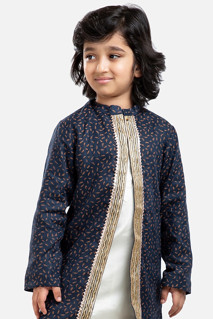 Blue Cotton Linen Sherwani Set For Boys by BYB PREMIUM at Pernia's Pop Up Shop
