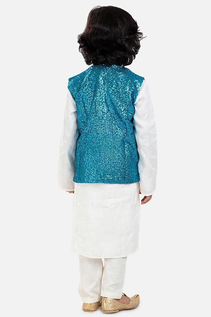 Ivory Linen Kurta Set With Bundi Jacket For Boys by BYB PREMIUM at Pernia's Pop Up Shop