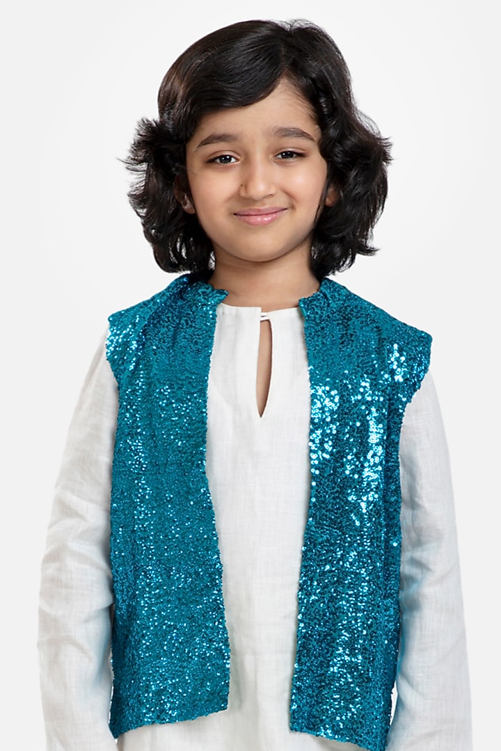 Ivory Linen Kurta Set With Bundi Jacket For Boys by BYB PREMIUM at Pernia's Pop Up Shop