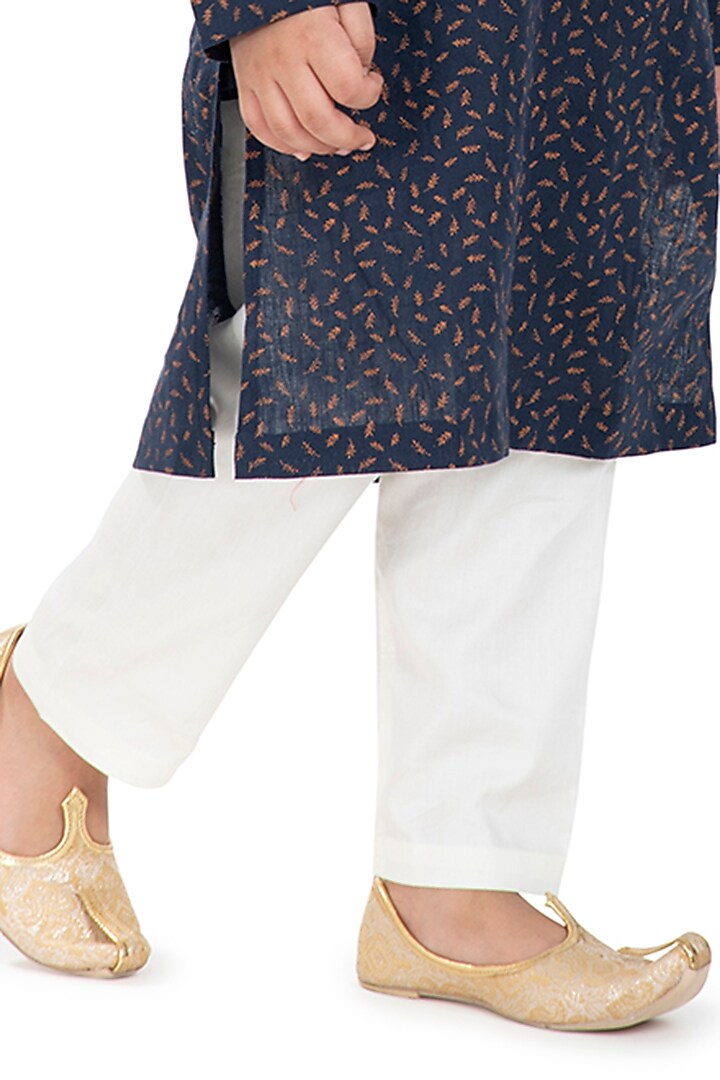 Navy Blue Linen Embellished Kurta Set For Boys by BYB PREMIUM at Pernia's Pop Up Shop