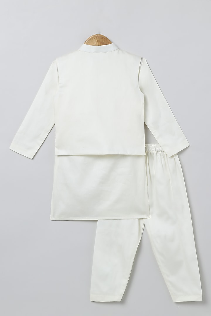 White Pure Cotton Hand Embroidered Nehru Jacket Set For Boys by BYB PREMIUM at Pernia's Pop Up Shop