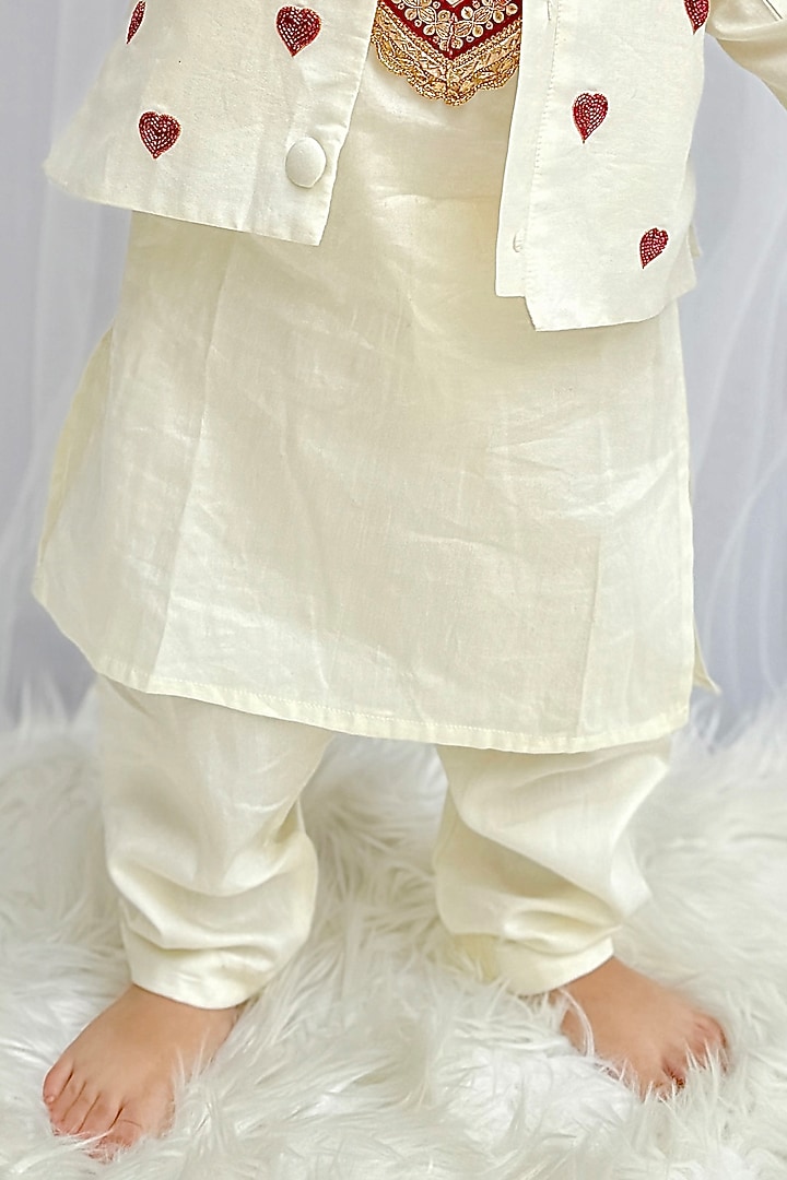White Pure Cotton Hand Embroidered Nehru Jacket Set For Boys by BYB PREMIUM at Pernia's Pop Up Shop