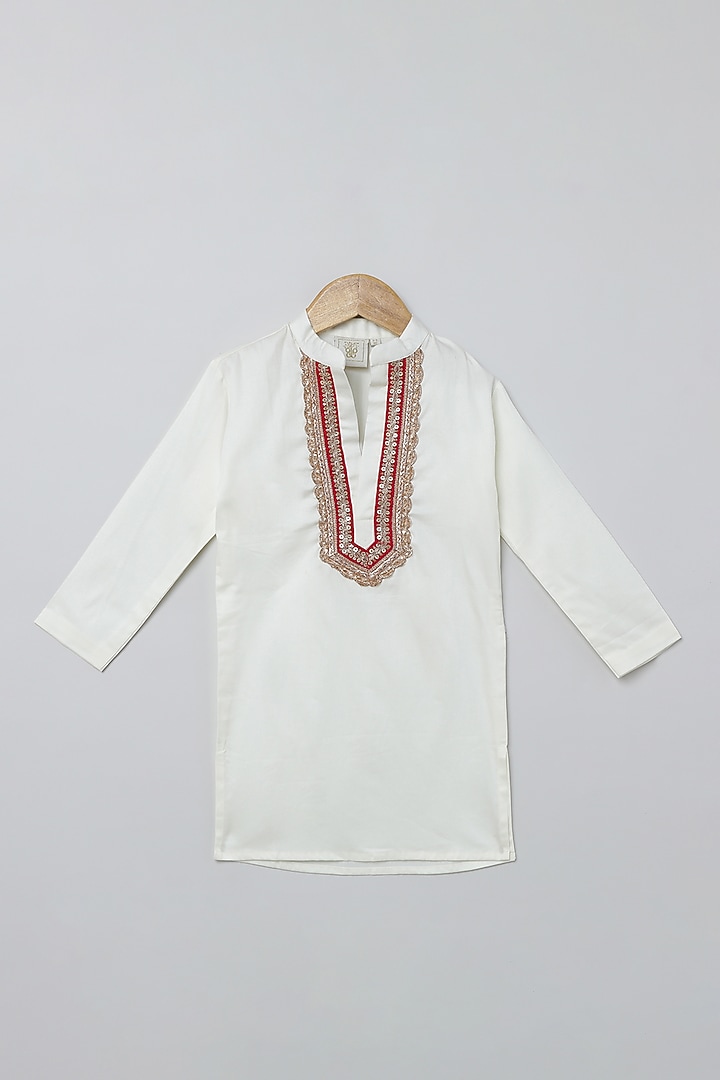White Pure Cotton Hand Embroidered Nehru Jacket Set For Boys by BYB PREMIUM at Pernia's Pop Up Shop