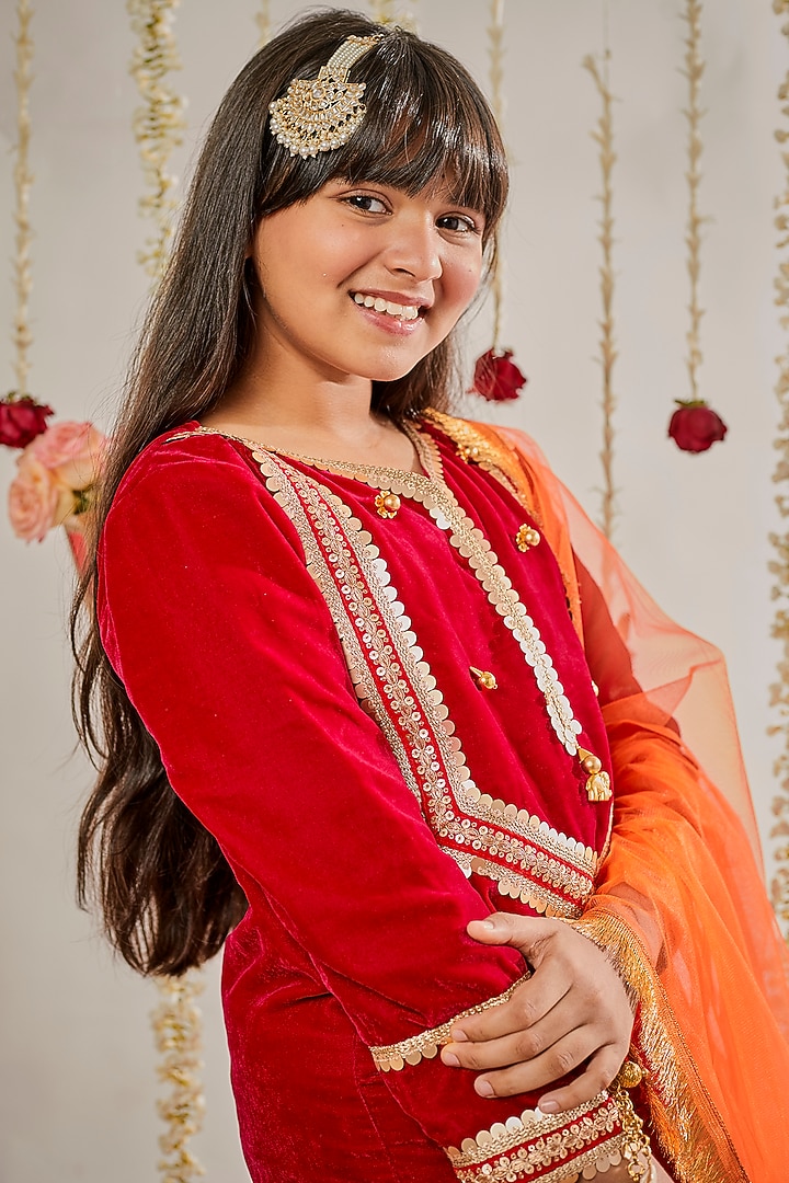 Golden Chanderi Silk Lehenga Set For Girls by BYB PREMIUM at Pernia's Pop Up Shop