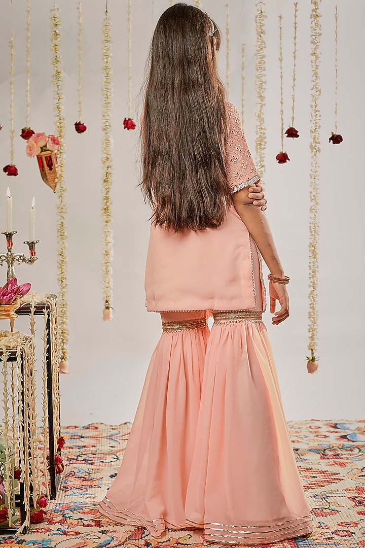 Peach Georgette Sharara Set For Girls by BYB PREMIUM at Pernia's Pop Up Shop