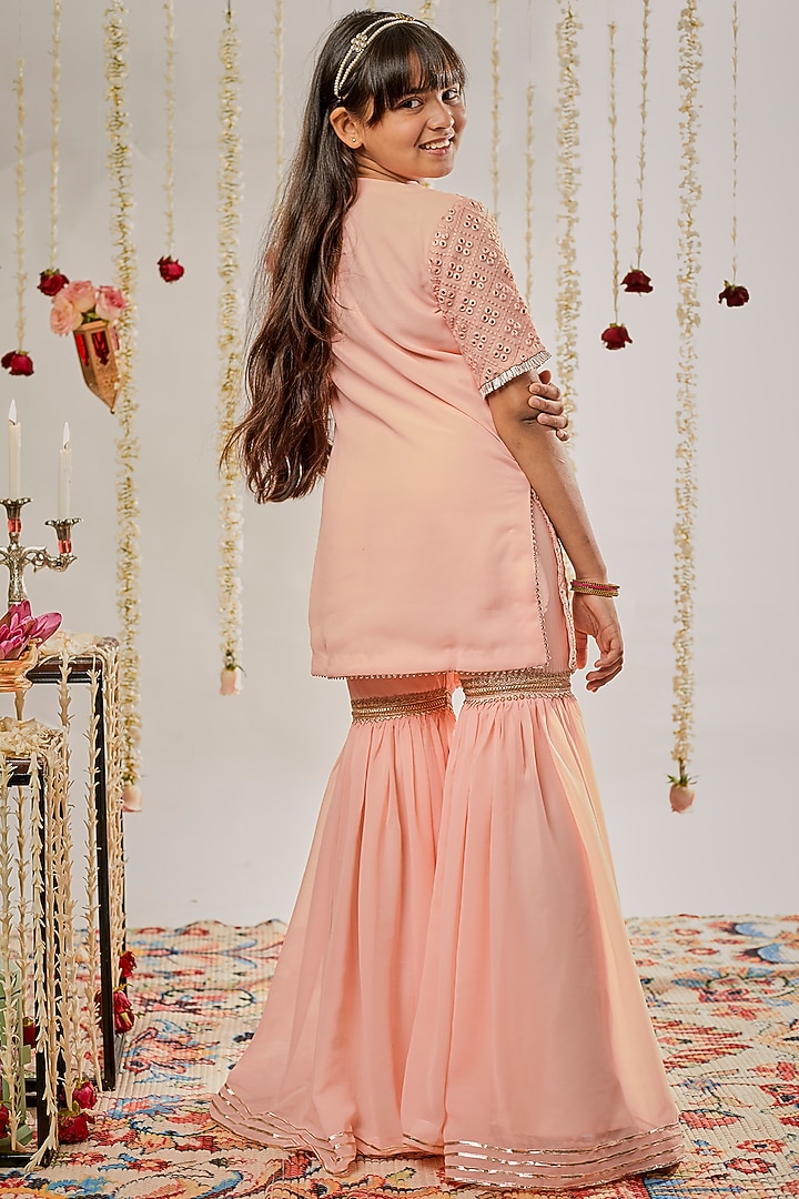 Peach Georgette Sharara Set For Girls by BYB PREMIUM at Pernia's Pop Up Shop