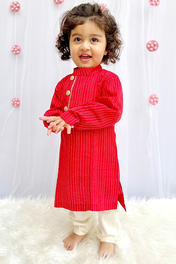 Red Pure Cotton Kurta Set For Boys by BYB PREMIUM