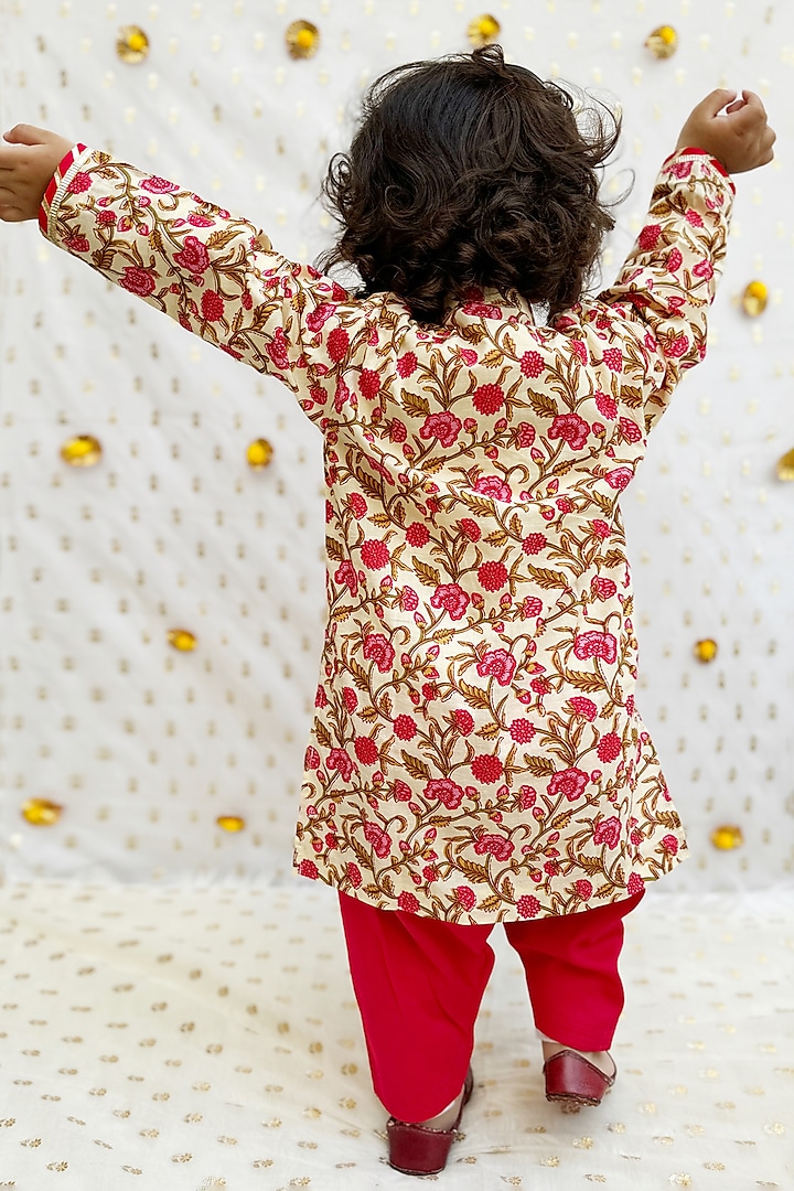 Multi-Colored Pure Cotton Floral Printed Kurta Set For Boys by BYB ...