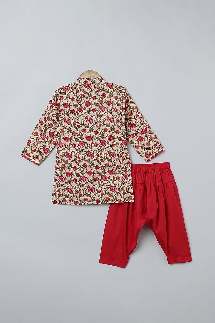 Multi-Colored Pure Cotton Floral Printed Kurta Set For Boys by BYB ...