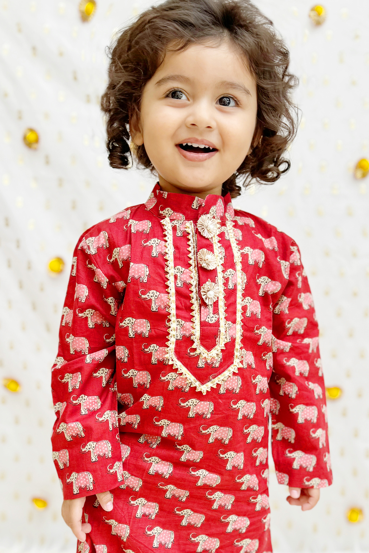 Red Pure Cotton Animal Printed Kurta Set For Boys Design by BYB PREMIUM ...