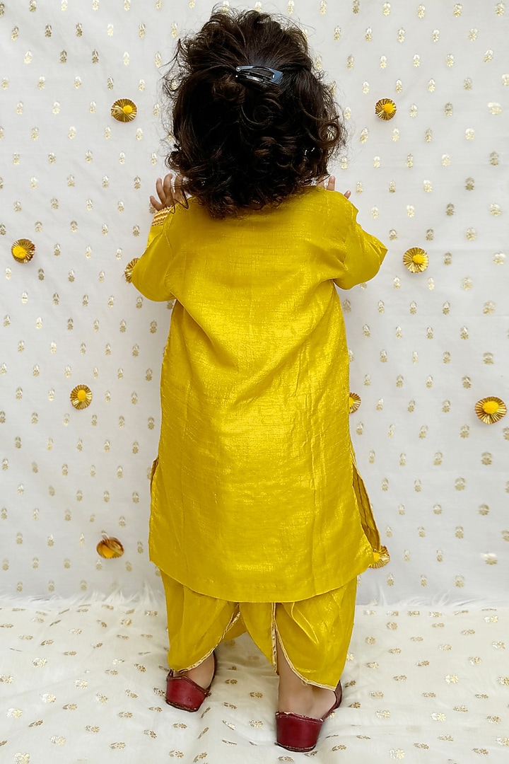 Mustard Yellow Raw Silk Dhoti Set For Boys by BYB PREMIUM at Pernia's Pop Up Shop