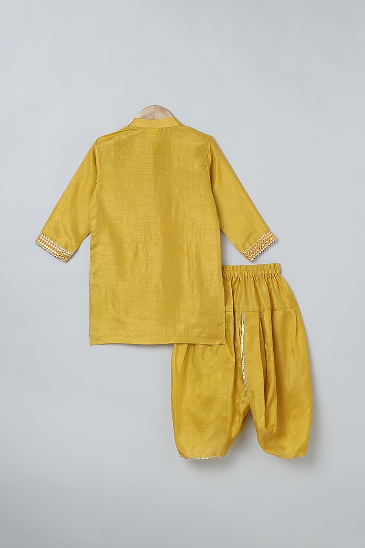 Mustard Yellow Raw Silk Dhoti Set For Boys by BYB PREMIUM at Pernia's Pop Up Shop