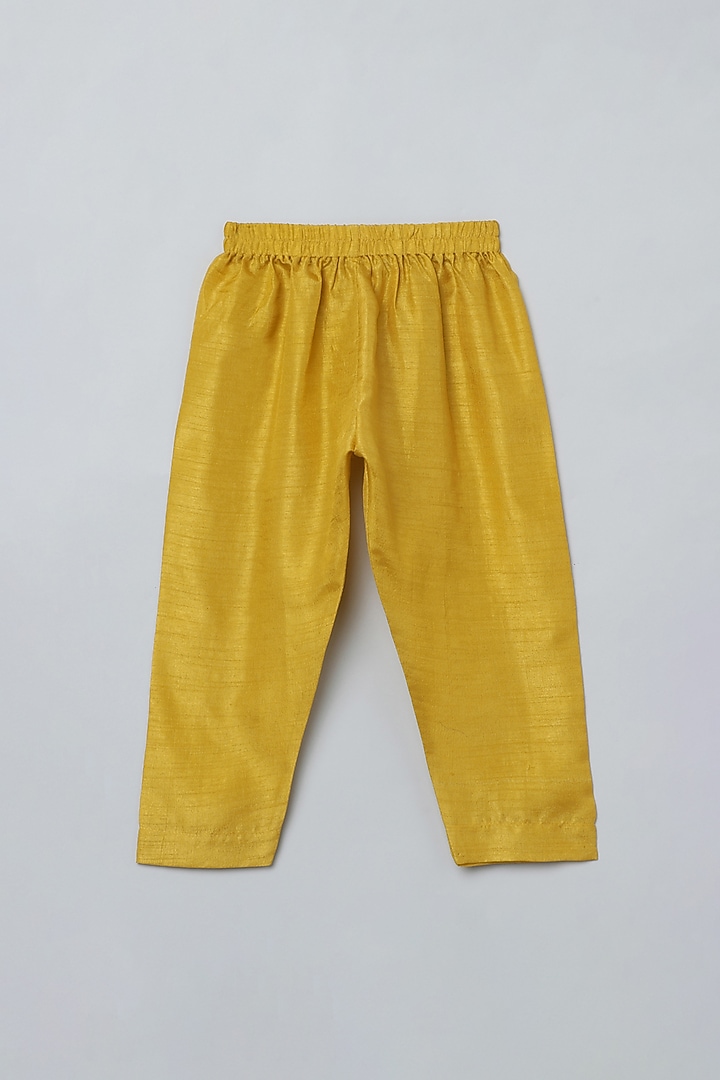 Mustard Yellow Silk Floral Embroidered Kurta Set For Boys by BYB PREMIUM at Pernia's Pop Up Shop