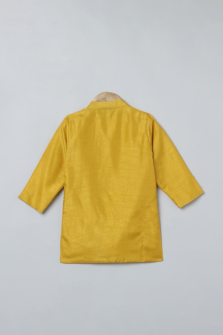 Mustard Yellow Silk Floral Embroidered Kurta Set For Boys by BYB PREMIUM at Pernia's Pop Up Shop