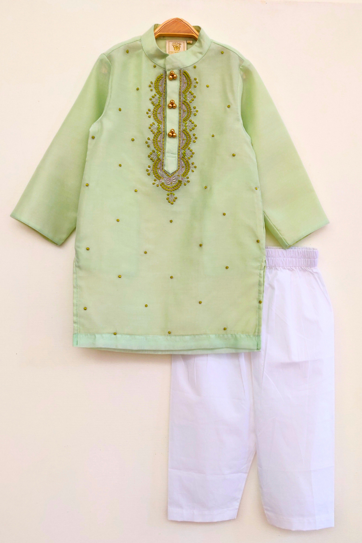 Light Green Chanderi Kurta Set For Boys by BYB PREMIUM