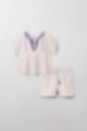 Beige Embroidered Co-Ord Set For Girls by BYB PREMIUM