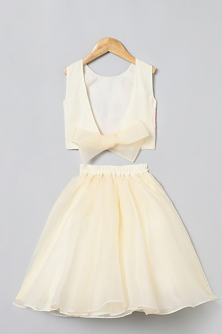 White Organza Embroidered Skirt Set For Girls by BYB PREMIUM at Pernia's Pop Up Shop