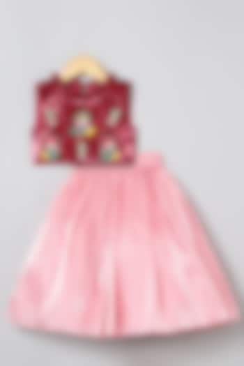 Pink Glass Tissue Embroidered Skirt Set For Girls by BYB PREMIUM at Pernia's Pop Up Shop