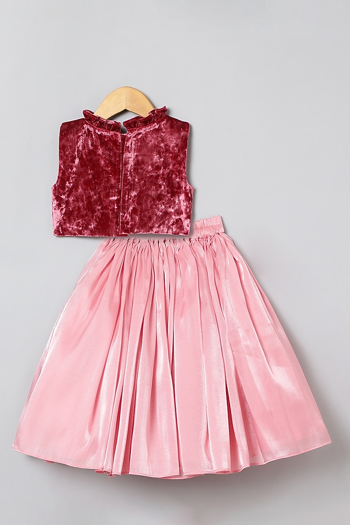 Pink Glass Tissue Embroidered Skirt Set For Girls by BYB PREMIUM at Pernia's Pop Up Shop