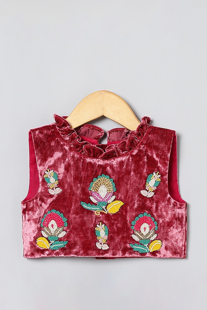 Pink Glass Tissue Embroidered Skirt Set For Girls by BYB PREMIUM at Pernia's Pop Up Shop