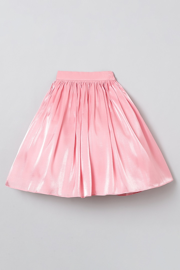 Pink Glass Tissue Embroidered Skirt Set For Girls by BYB PREMIUM at Pernia's Pop Up Shop