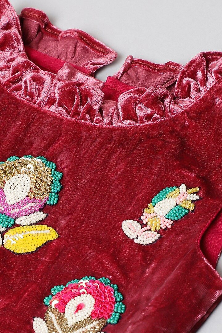 Pink Glass Tissue Embroidered Skirt Set For Girls by BYB PREMIUM at Pernia's Pop Up Shop