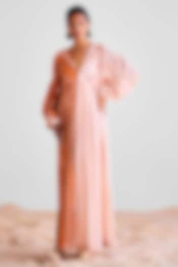 Peach Pink & Rust Orange Modal Printed Kaftan Dress by Cotton and Clay at Pernia's Pop Up Shop