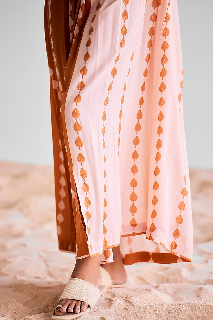Peach Pink & Rust Orange Modal Printed Kaftan Dress by Cotton and Clay at Pernia's Pop Up Shop
