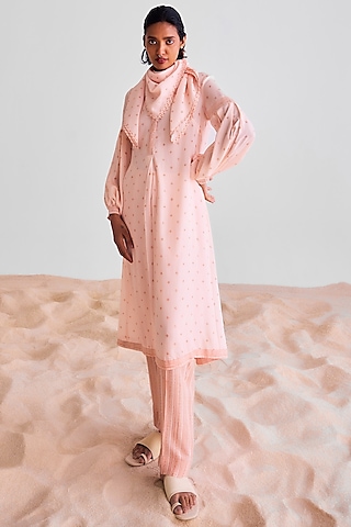 Peach Pink Modal Printed Kurta Set by Cotton and Clay
