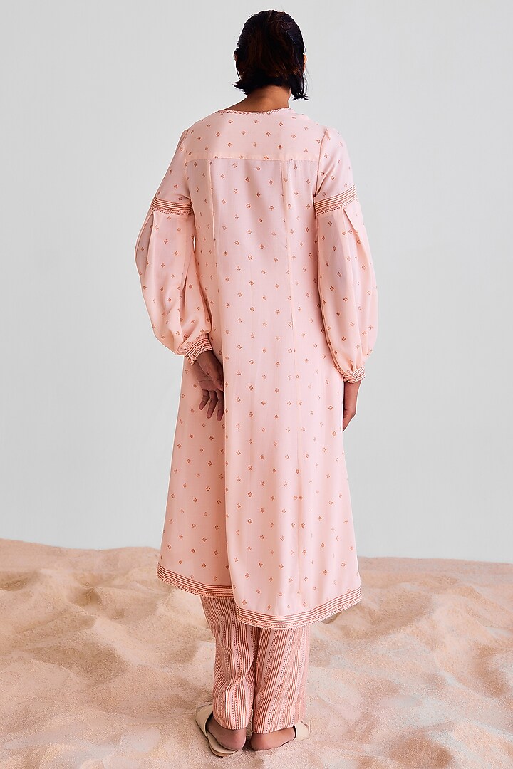 Peach Pink Modal Printed Kurta Set by Cotton and Clay at Pernia's Pop Up Shop
