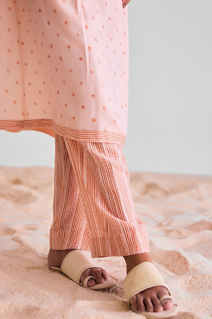 Peach Pink Modal Printed Kurta Set by Cotton and Clay at Pernia's Pop Up Shop