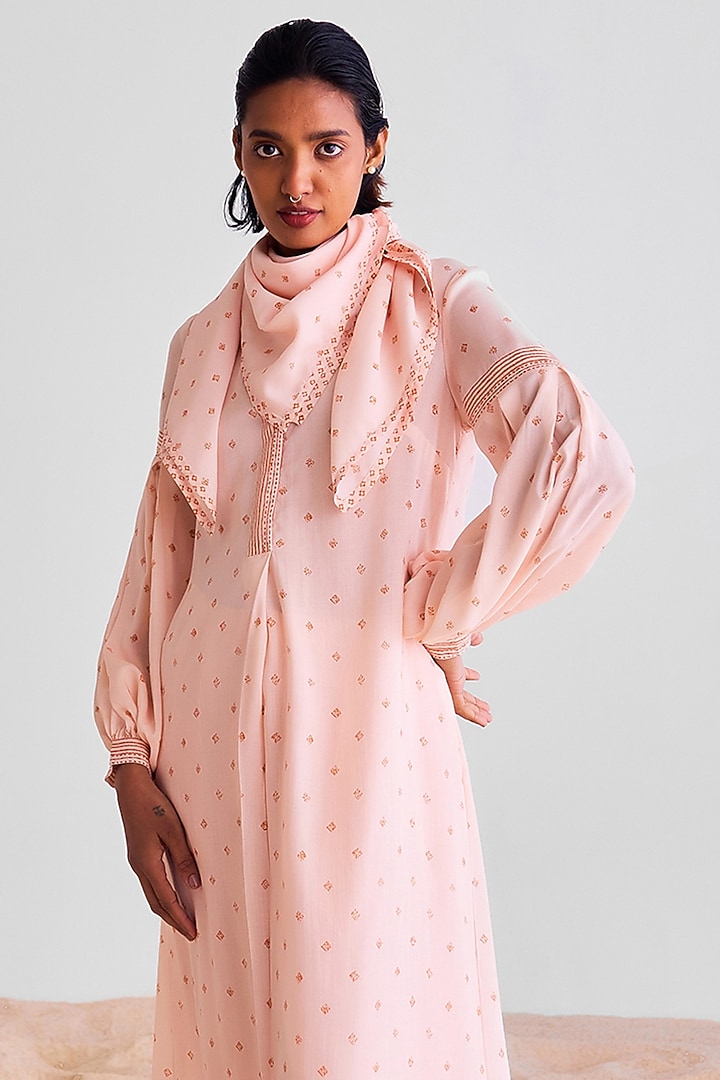 Peach Pink Modal Printed Kurta Set by Cotton and Clay at Pernia's Pop Up Shop