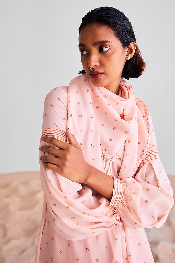 Peach Pink Modal Printed Kurta Set by Cotton and Clay at Pernia's Pop Up Shop