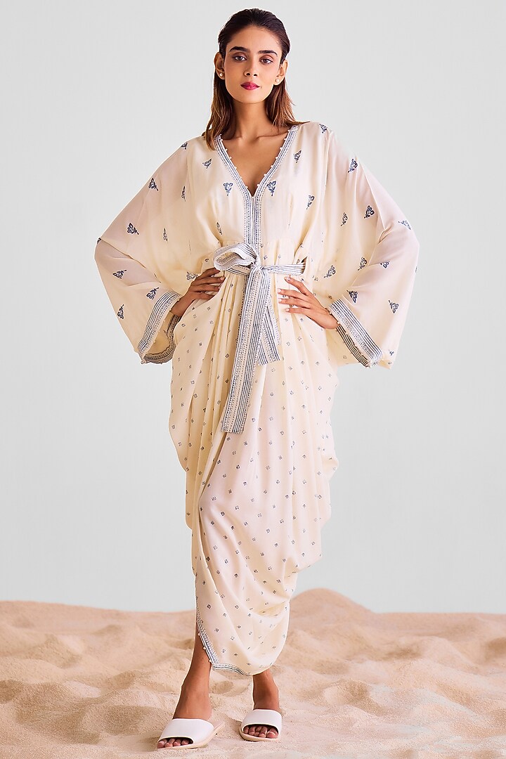 Off-White Modal Pleated Summer Dress With Scarf by Cotton and Clay at Pernia's Pop Up Shop