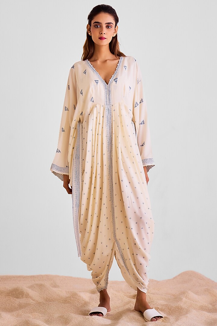 Off-White Modal Pleated Summer Dress With Scarf by Cotton and Clay at Pernia's Pop Up Shop