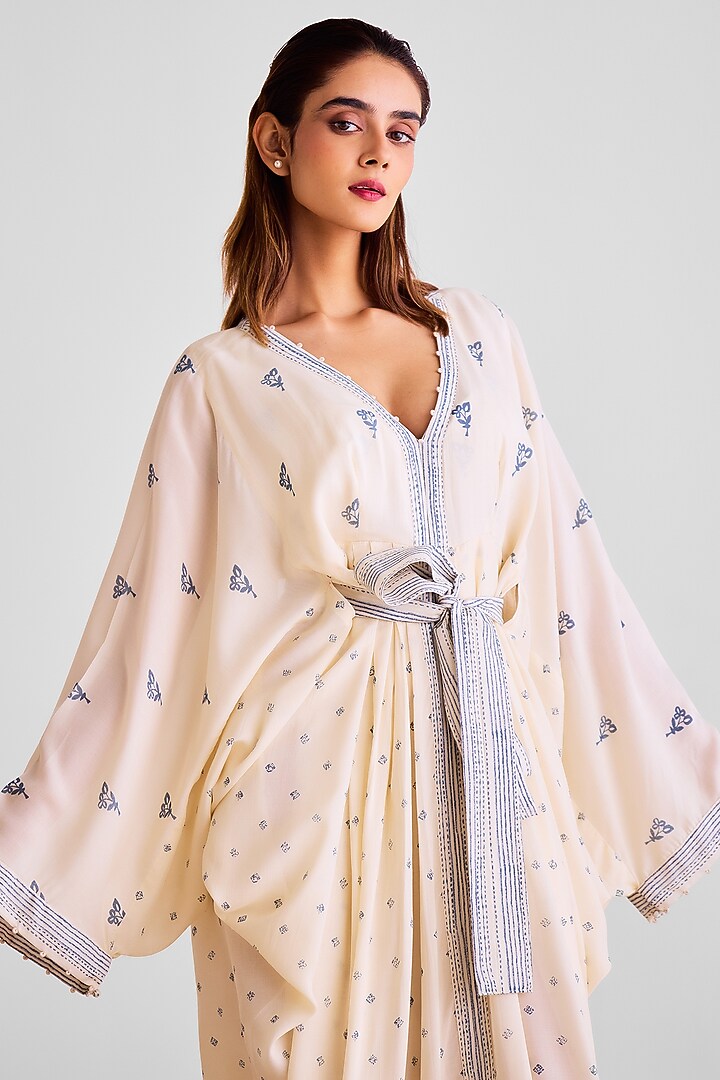 Off-White Modal Pleated Summer Dress With Scarf by Cotton and Clay at Pernia's Pop Up Shop