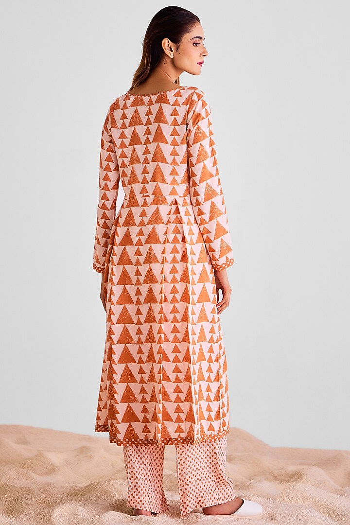 Peach Pink & Rust Orange Modal Printed Kurta Set by Cotton and Clay at Pernia's Pop Up Shop