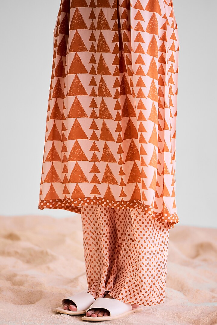 Peach Pink & Rust Orange Modal Printed Kurta Set by Cotton and Clay at Pernia's Pop Up Shop