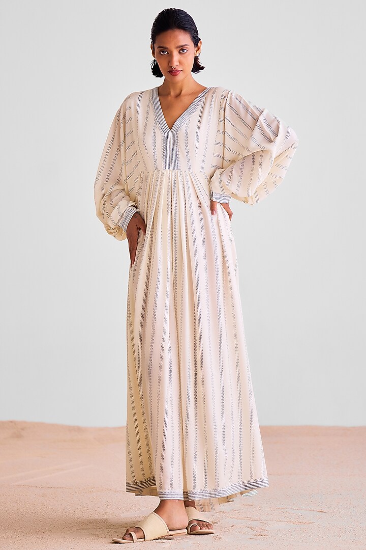 Off-White Modal Printed Kaftan Summer Dress With Scarf by Cotton and Clay at Pernia's Pop Up Shop