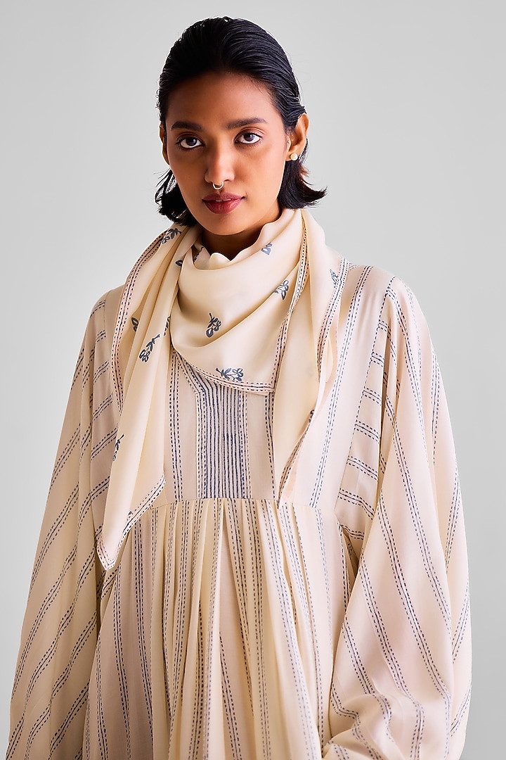 Off-White Modal Printed Kaftan Summer Dress With Scarf by Cotton and Clay at Pernia's Pop Up Shop